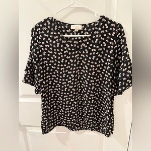 LOFT Black and White Floral Blouse